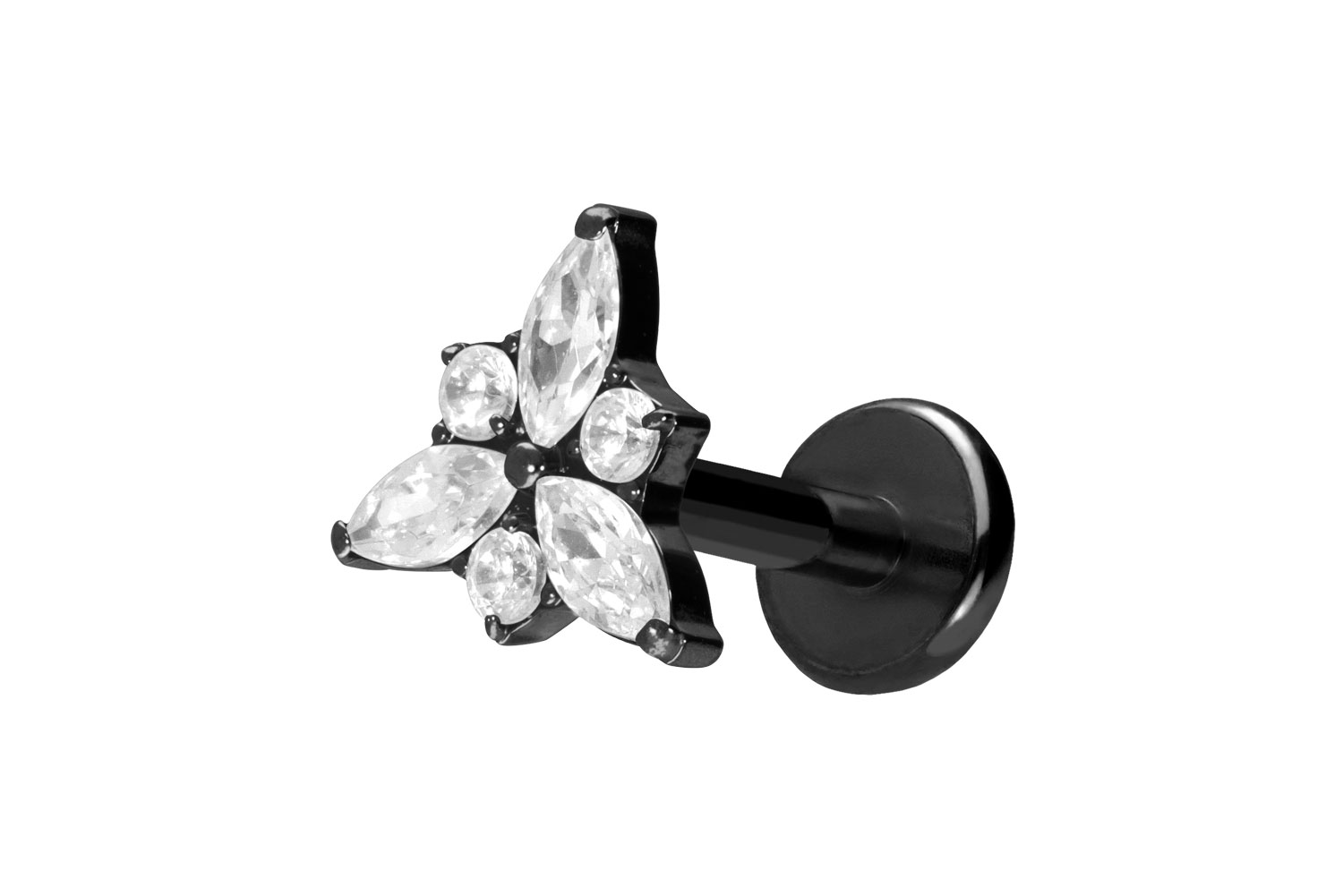 Titan Labret Piercing mit Push Fit KRISTALLBLÜTE